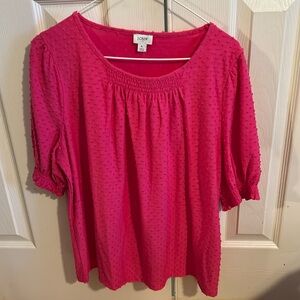 NWT women’s JCrew top. Bright pink pintuck print cotton/polyester blend blouse.